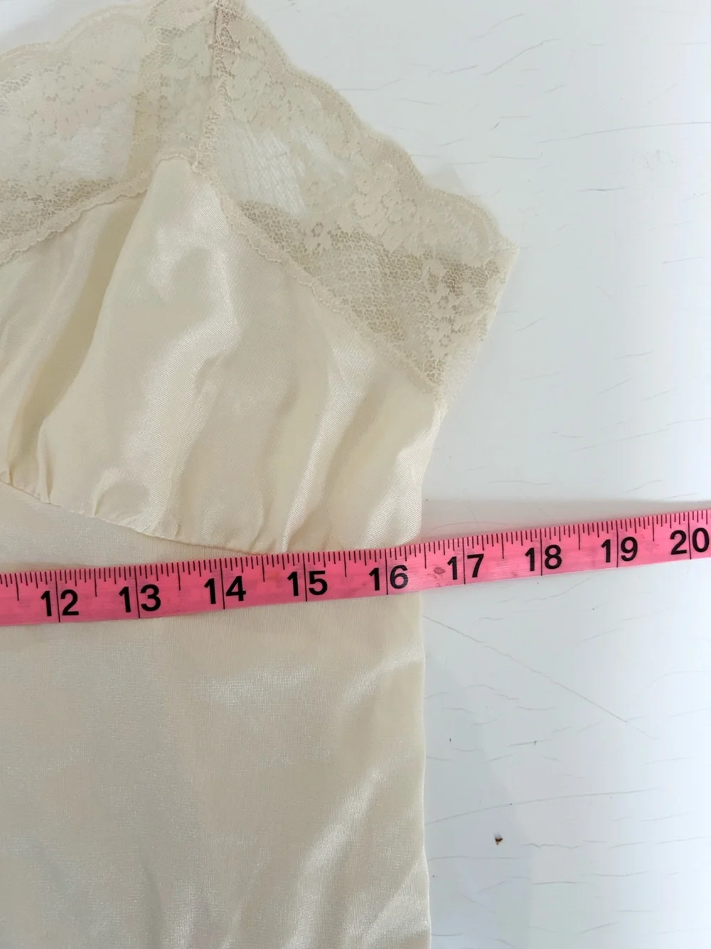Vintage Mel Lin Cream Lace Trim Slip Dress Nylon Adjustable Straps S/M (Tag 42) - Picture 11 of 12